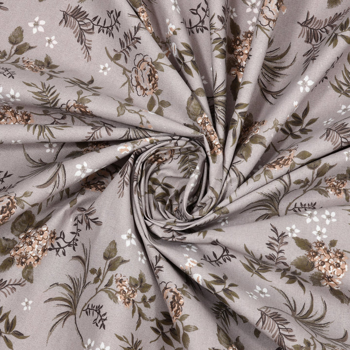 Double Bedsheet Cotton King Size with 2 Pillow Covers Floral Design Grey Colour - Stella Collection
