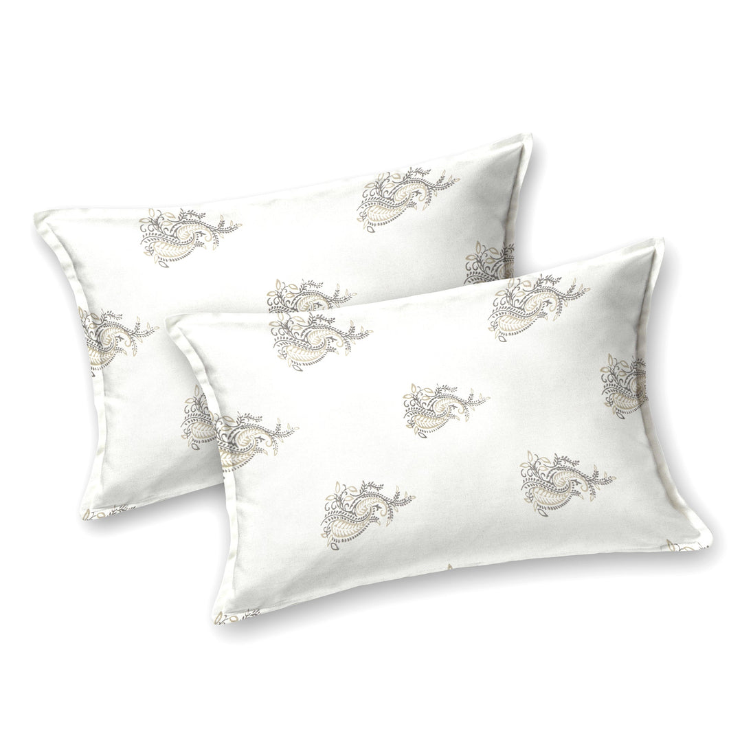 Bella Casa Fashion & Retail Ltd BEDSHEET 90 X 108 Inch / Grey & Off White / Cotton Double King Size Bedsheet Set Cotton with 2 Pillow Covers Motifs Design Grey & Off White Colour - Heritage Collection