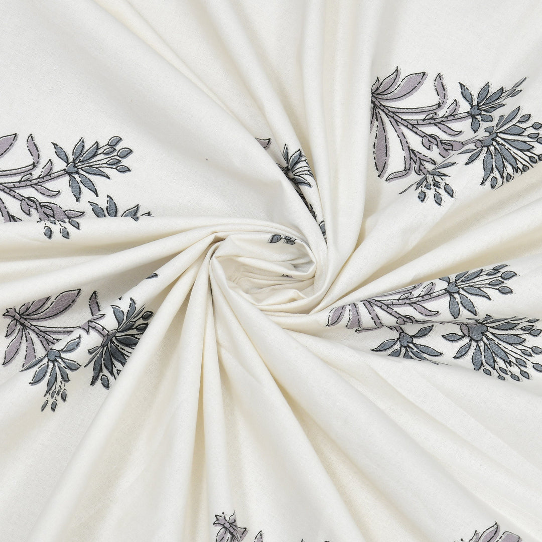 Bella Casa Fashion & Retail Ltd BEDSHEET 90 X 108 Inch / Grey & Off White / Cotton Double King Size Bedsheet Set Cotton with 2 Pillow Covers Motifs Design Grey & Off White Colour - Heritage Collection