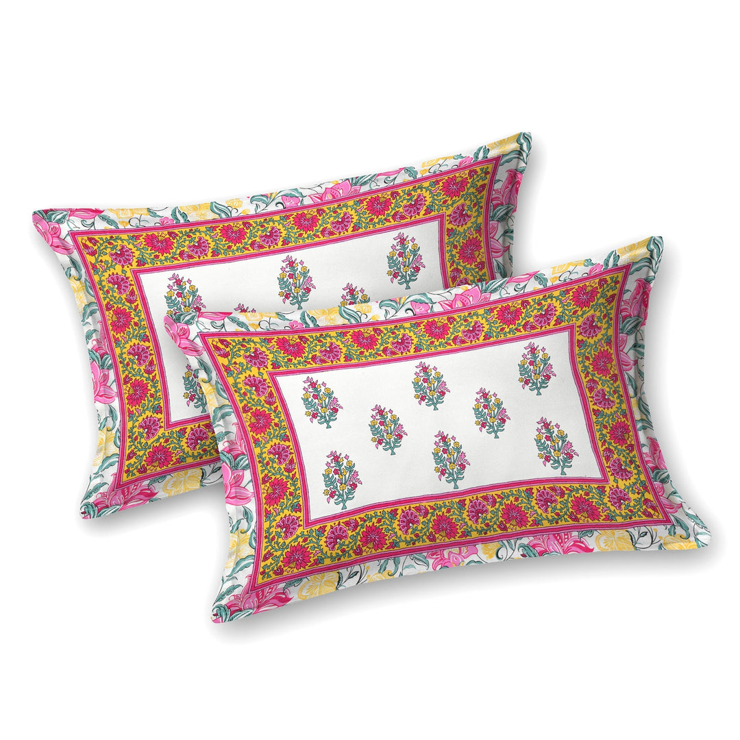 Bella Casa Fashion & Retail Ltd BEDSHEET 90 X 108 Inch / Multi / Cotton Bella Casa Double King Size Bedsheet Set Cotton with 2 Pillow Covers Floral Design Multi Colour - Ethnic Collection