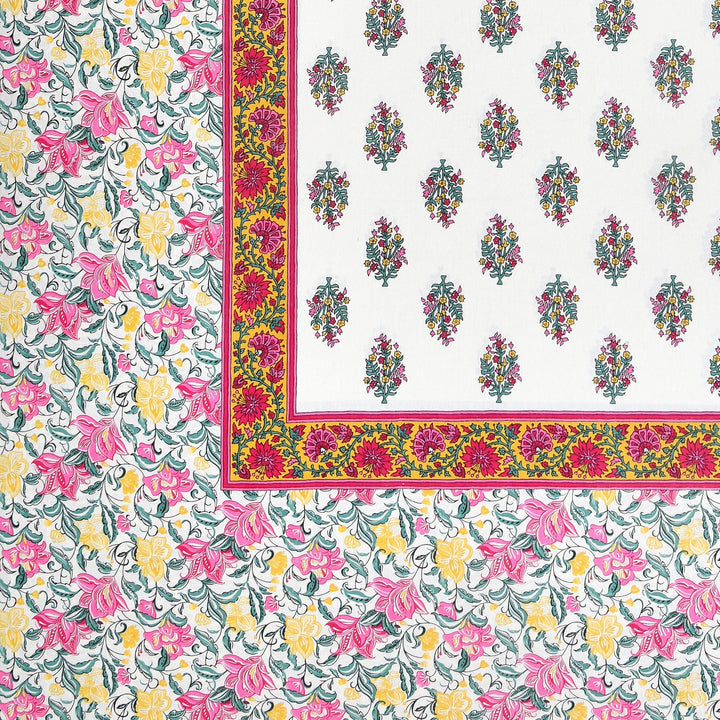 Bella Casa Fashion & Retail Ltd BEDSHEET 90 X 108 Inch / Multi / Cotton Bella Casa Double King Size Bedsheet Set Cotton with 2 Pillow Covers Floral Design Multi Colour - Ethnic Collection