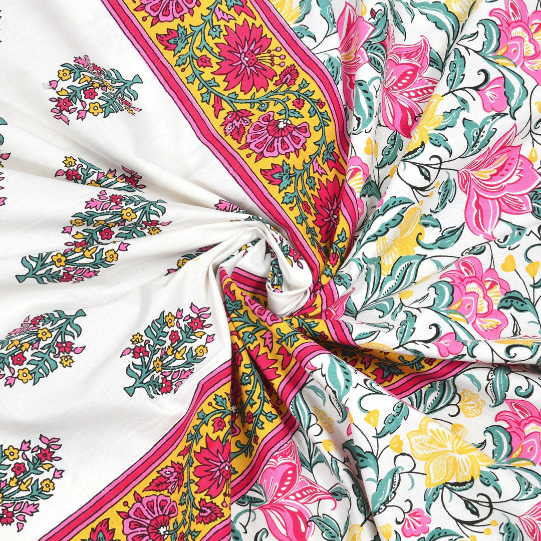 Bella Casa Fashion & Retail Ltd BEDSHEET 90 X 108 Inch / Multi / Cotton Bella Casa Double King Size Bedsheet Set Cotton with 2 Pillow Covers Floral Design Multi Colour - Ethnic Collection