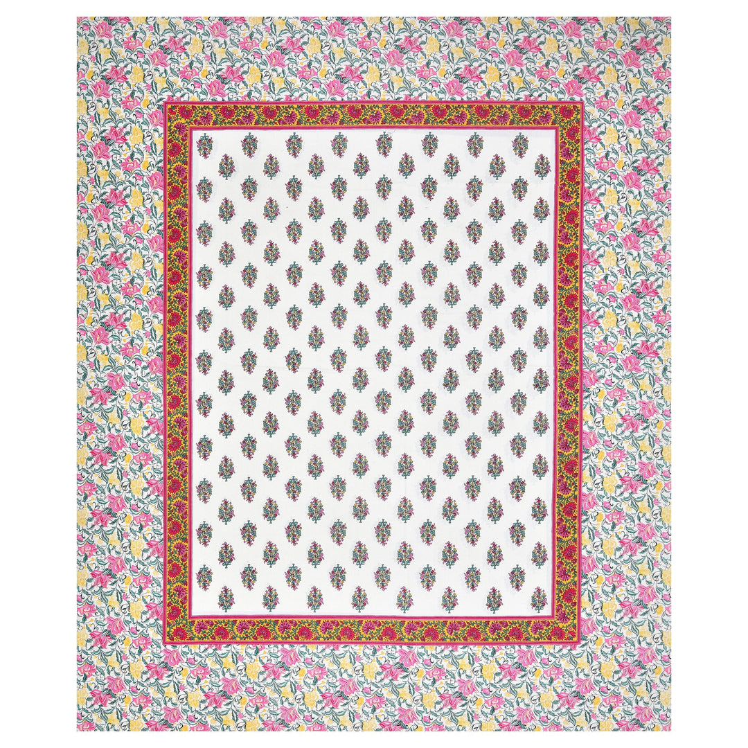 Bella Casa Fashion & Retail Ltd BEDSHEET 90 X 108 Inch / Multi / Cotton Bella Casa Double King Size Bedsheet Set Cotton with 2 Pillow Covers Floral Design Multi Colour - Ethnic Collection