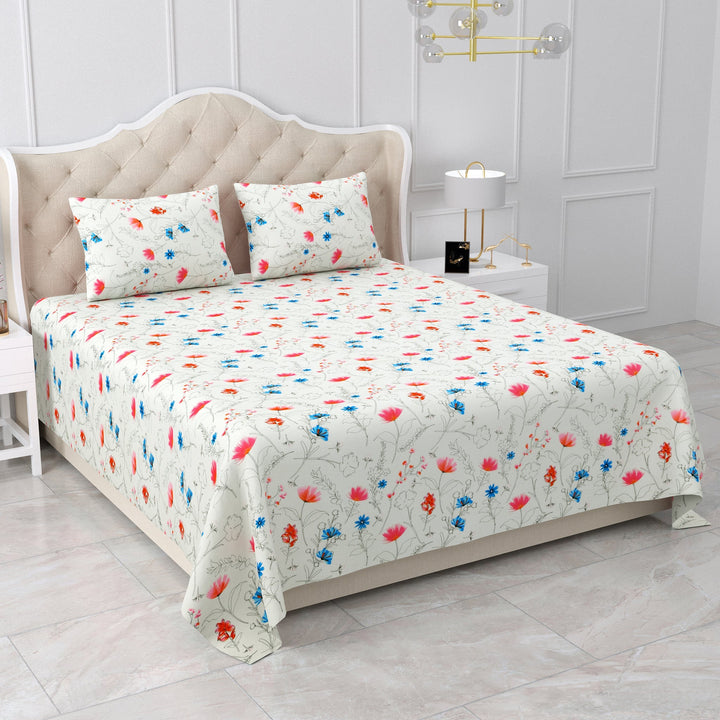 Bella Casa Fashion & Retail Ltd BEDSHEET 90 X 108 Inch / Multi / Cotton Double Bedsheet Set Cotton King Size with 2 Pillow Covers Floral Design Multi Colour- Stella Collection