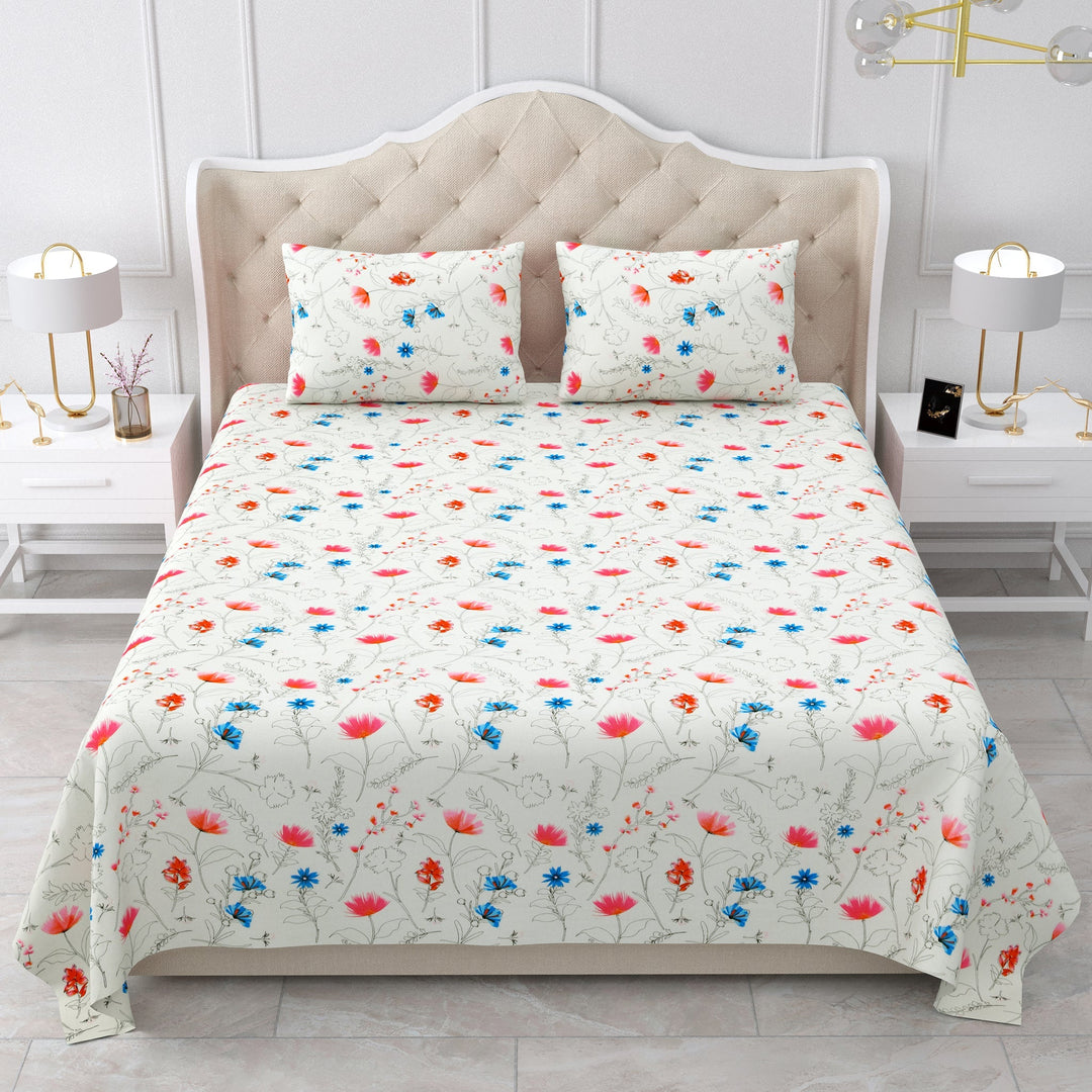 Bella Casa Fashion & Retail Ltd BEDSHEET 90 X 108 Inch / Multi / Cotton Double Bedsheet Set Cotton King Size with 2 Pillow Covers Floral Design Multi Colour- Stella Collection