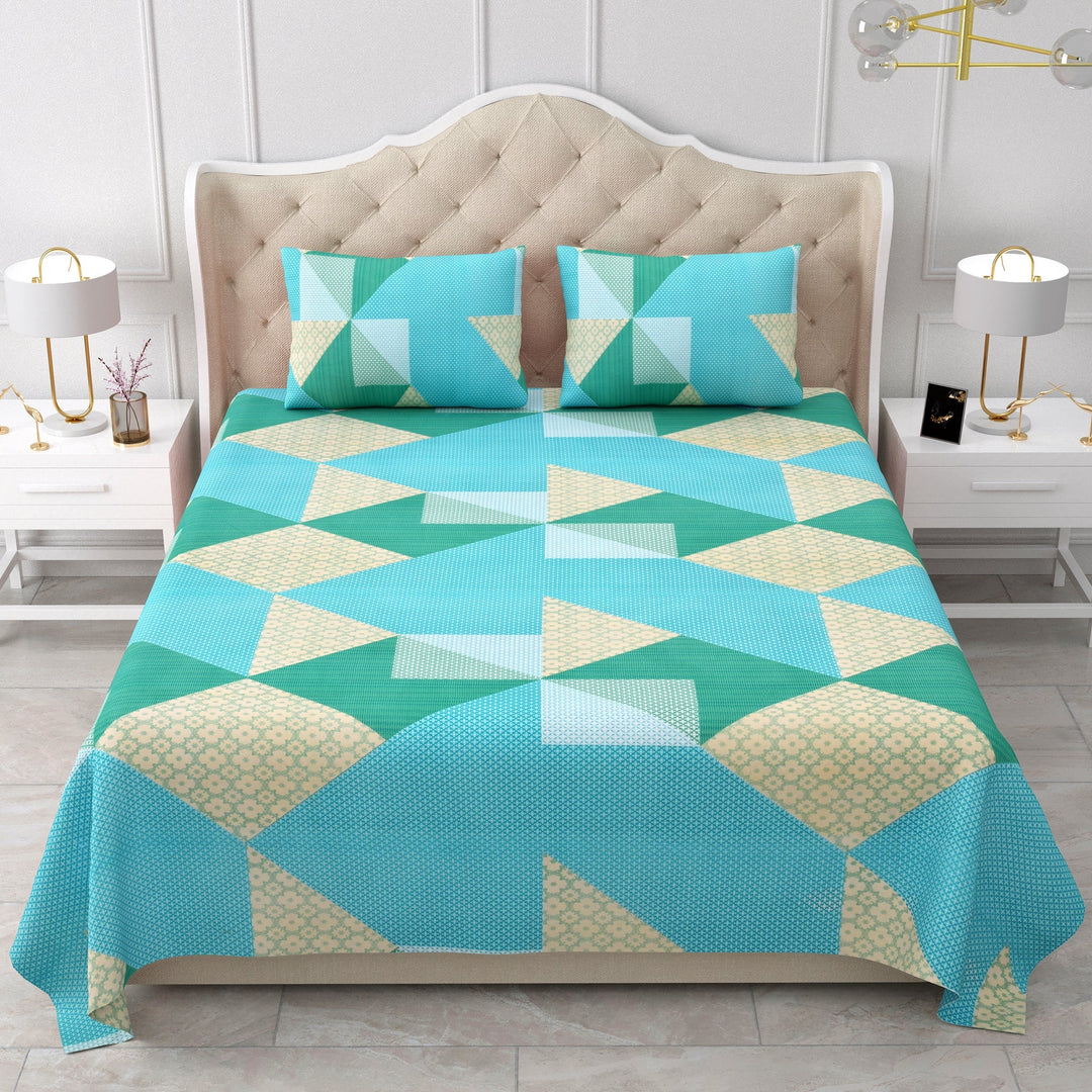 Bella Casa Fashion & Retail Ltd BEDSHEET 90 X 108 Inch / Multi / Cotton Double Bedsheet Set Cotton King Size with 2 Pillow Covers Geometrical Design Multi Colour- Stella Collection