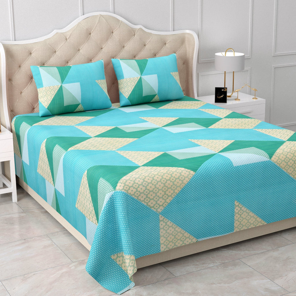 Bella Casa Fashion & Retail Ltd BEDSHEET 90 X 108 Inch / Multi / Cotton Double Bedsheet Set Cotton King Size with 2 Pillow Covers Geometrical Design Multi Colour- Stella Collection