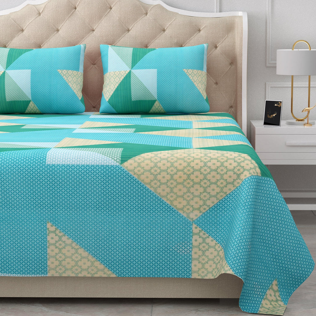 Bella Casa Fashion & Retail Ltd BEDSHEET 90 X 108 Inch / Multi / Cotton Double Bedsheet Set Cotton King Size with 2 Pillow Covers Geometrical Design Multi Colour- Stella Collection
