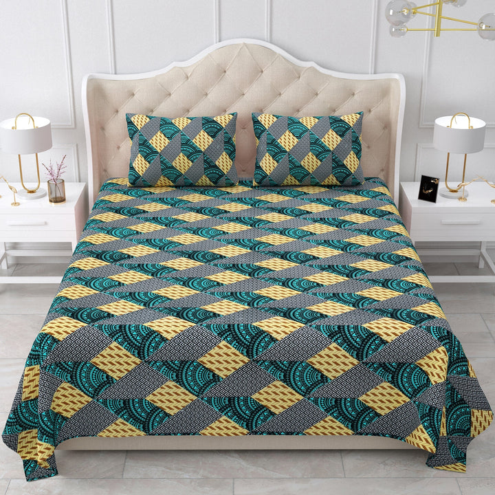 Bella Casa Fashion & Retail Ltd BEDSHEET 90 X 108 Inch / Multicolour / Cotton Double Bedsheet Set Cotton King Size with 2 Pillow Covers Geometrical Design Multicolour Colour - Stella Collection