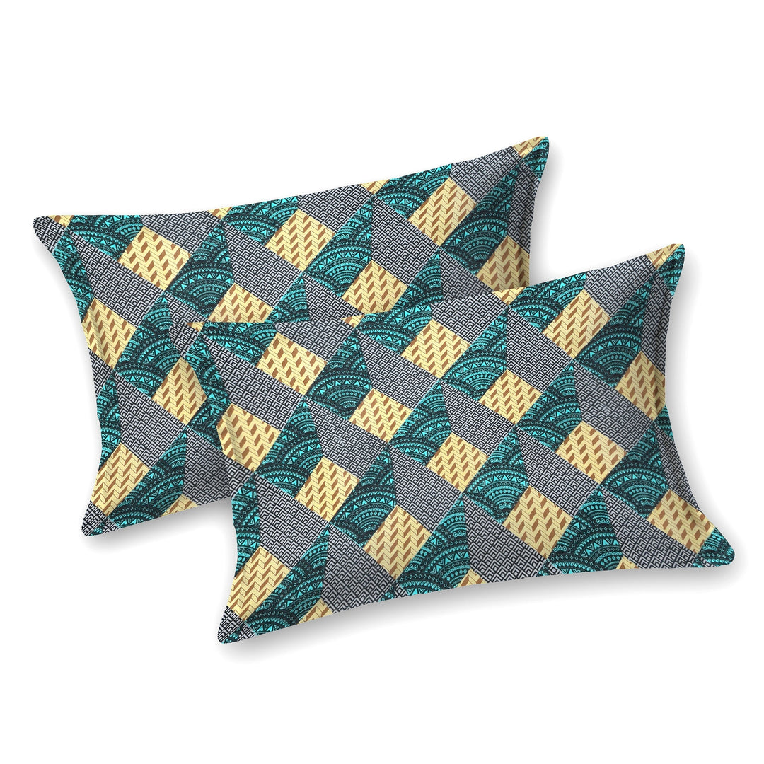 Double Bedsheet Set Cotton King Size with 2 Pillow Covers Geometrical Design Multicolour Colour - Stella Collection