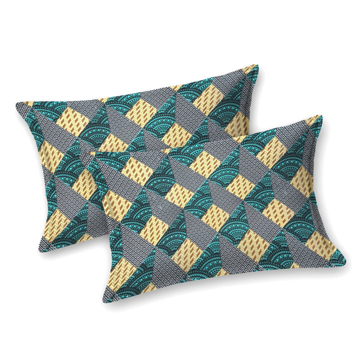 Double Bedsheet Set Cotton King Size with 2 Pillow Covers Geometrical Design Multicolour Colour - Stella Collection