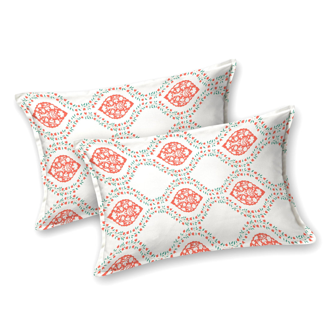 Bella Casa Fashion & Retail Ltd BEDSHEET 90 X 108 Inch / Orange & Off White / Cotton Double King Size Bedsheet Set Cotton with 2 Pillow Covers Motifs Design Orange & Off White Colour - Heritage Collection
