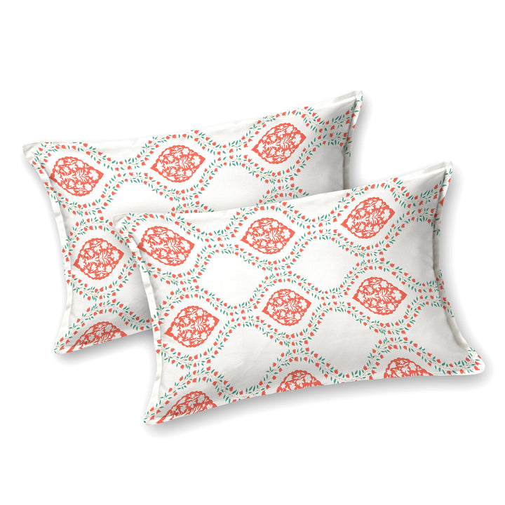 Bella Casa Fashion & Retail Ltd BEDSHEET 90 X 108 Inch / Orange & Off White / Cotton Double King Size Bedsheet Set Cotton with 2 Pillow Covers Motifs Design Orange & Off White Colour - Heritage Collection