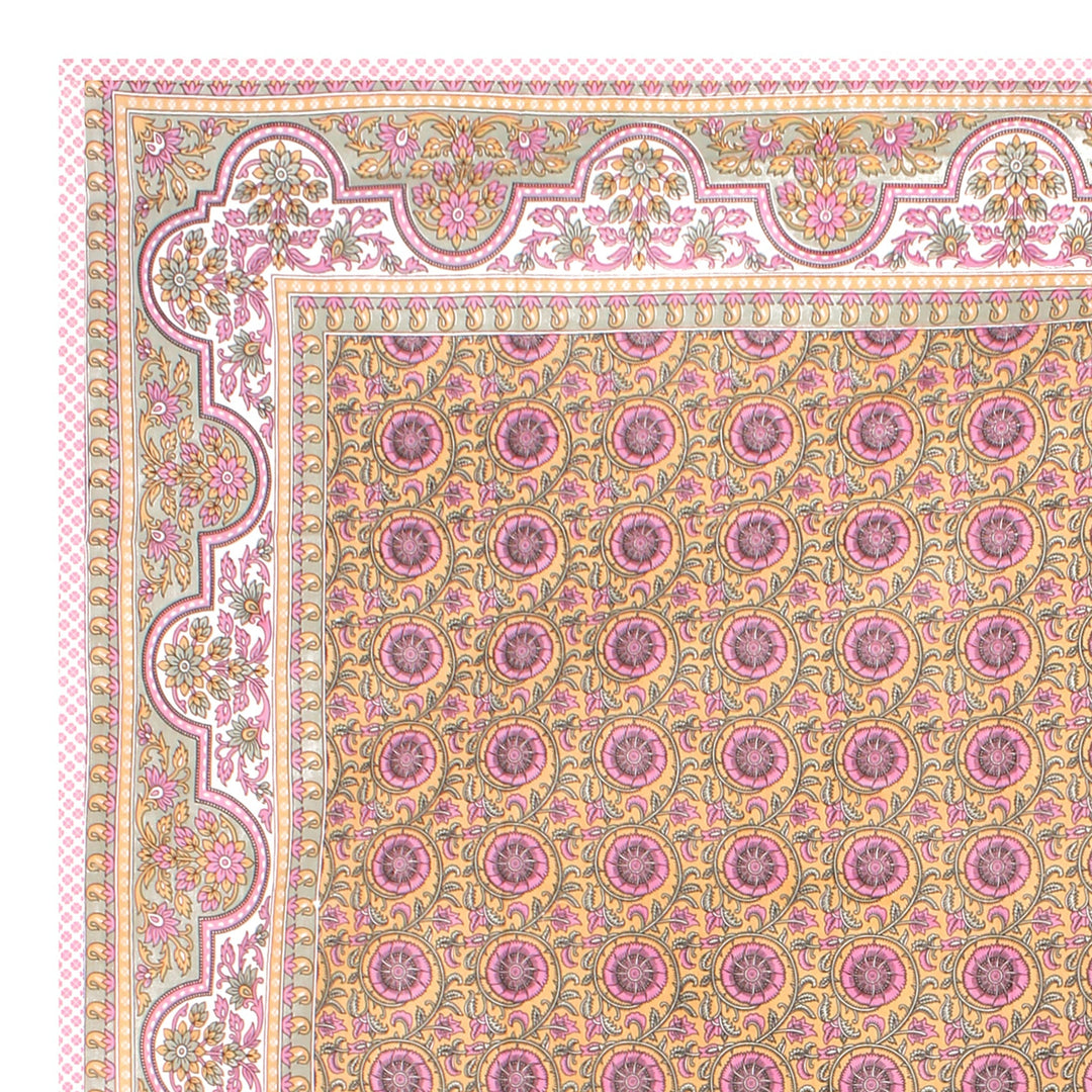 Bella Casa Fashion & Retail Ltd BEDSHEET 90 X 108 Inch / Pink / Cotton Bella Casa Double King Size Bedsheet Set Cotton with 2 Pillow Covers Floral Design Pink & Orange Colour - Ethnic Collection