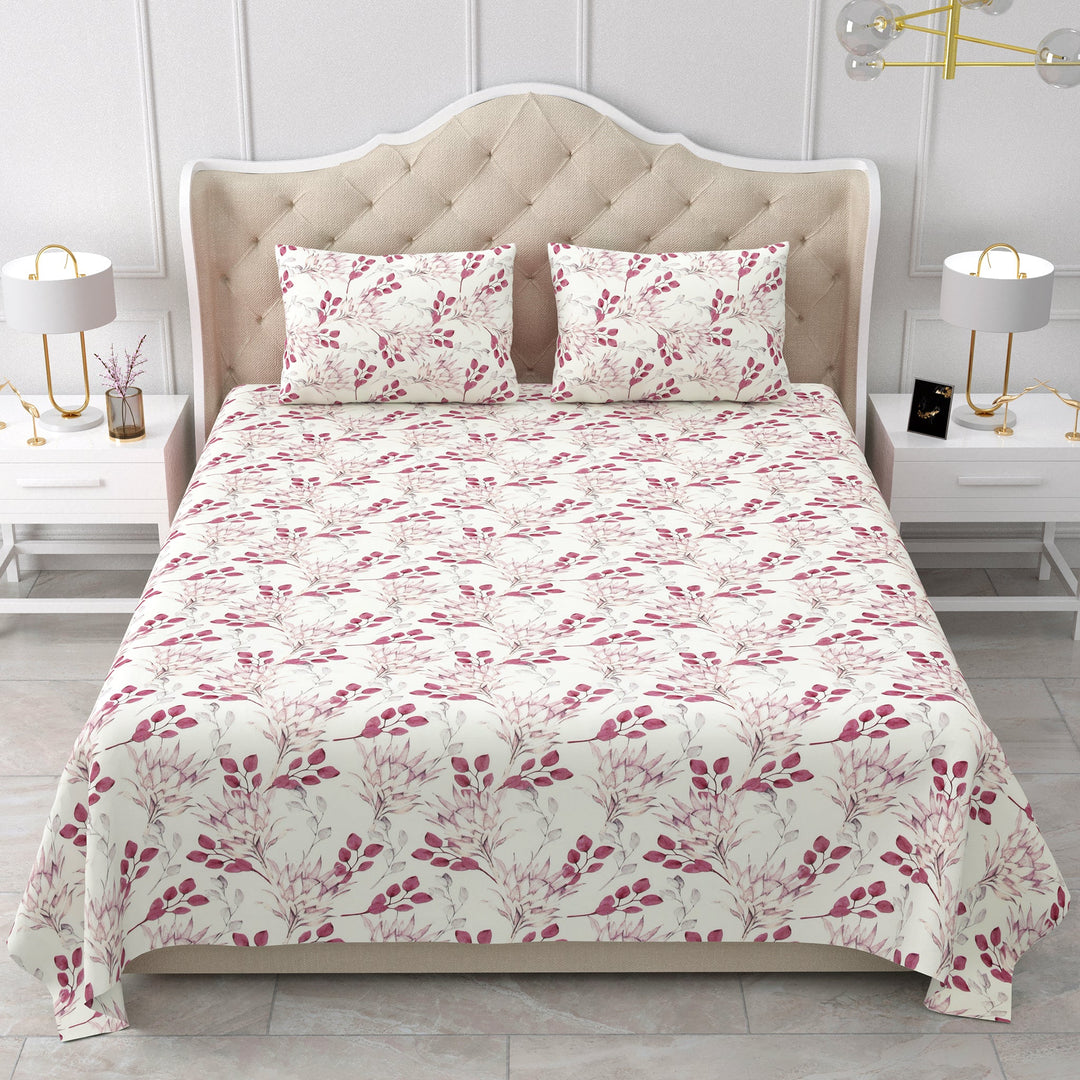 Bella Casa Fashion & Retail Ltd  BEDSHEET 90 X 108 Inch / Pink / Cotton Double Bedsheet Set Cotton King Size with 2 Pillow Covers Floral Design Pink Colour - Stella Collection