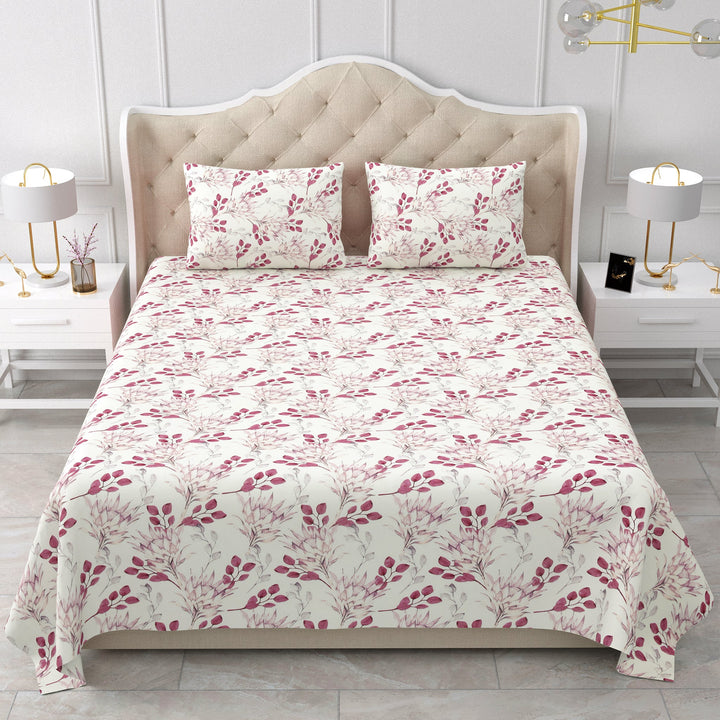 Bella Casa Fashion & Retail Ltd  BEDSHEET 90 X 108 Inch / Pink / Cotton Double Bedsheet Set Cotton King Size with 2 Pillow Covers Floral Design Pink Colour - Stella Collection
