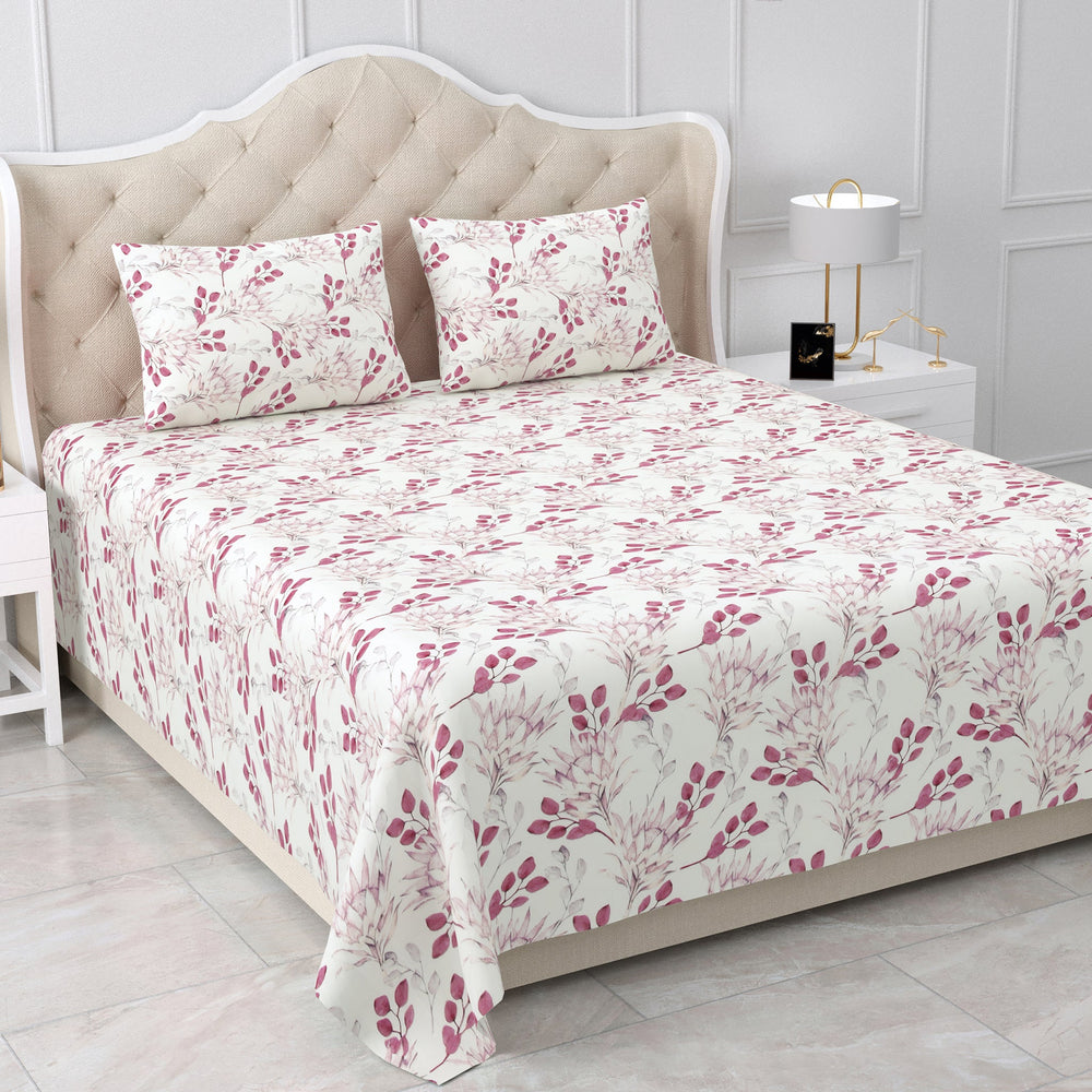 Bella Casa Fashion & Retail Ltd  BEDSHEET 90 X 108 Inch / Pink / Cotton Double Bedsheet Set Cotton King Size with 2 Pillow Covers Floral Design Pink Colour - Stella Collection