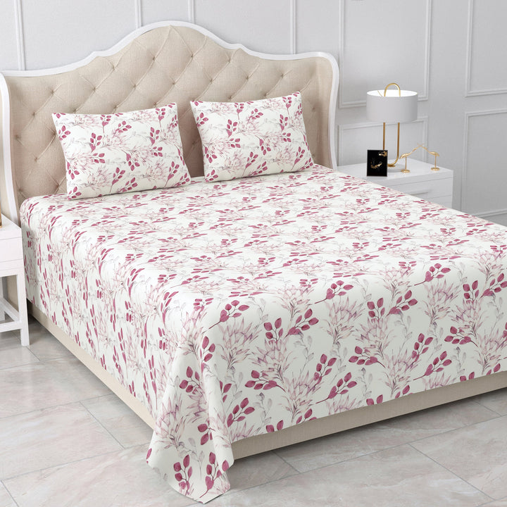 Bella Casa Fashion & Retail Ltd  BEDSHEET 90 X 108 Inch / Pink / Cotton Double Bedsheet Set Cotton King Size with 2 Pillow Covers Floral Design Pink Colour - Stella Collection