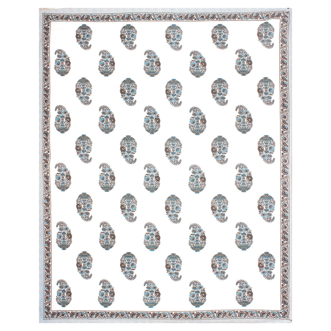 Bella Casa Fashion & Retail Ltd BEDSHEET 90 X 108 Inch / Teal & Grey / Cotton Bella Casa Double King Size Bedsheet Set Cotton with 2 Pillow Covers Floral Design Teal & Grey Colour - Ethnic Collection