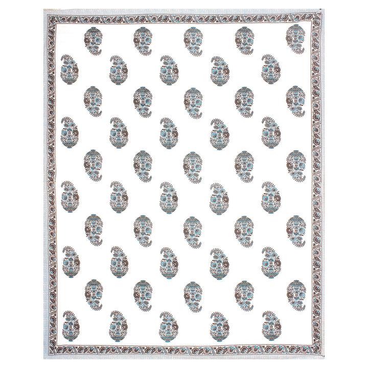 Bella Casa Fashion & Retail Ltd BEDSHEET 90 X 108 Inch / Teal & Grey / Cotton Bella Casa Double King Size Bedsheet Set Cotton with 2 Pillow Covers Floral Design Teal & Grey Colour - Ethnic Collection