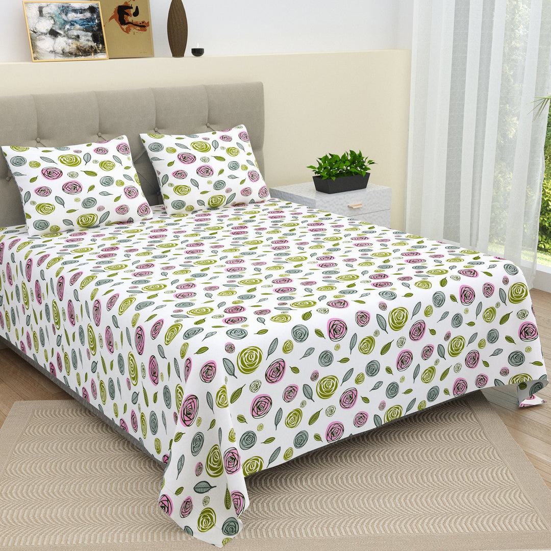 Bella Casa Fashion & Retail Ltd  BEDSHEET Double Bedsheet Set 100 % Pure Cotton King Size with 2 Pillow Covers Printed Green Colour - Lorient Collection