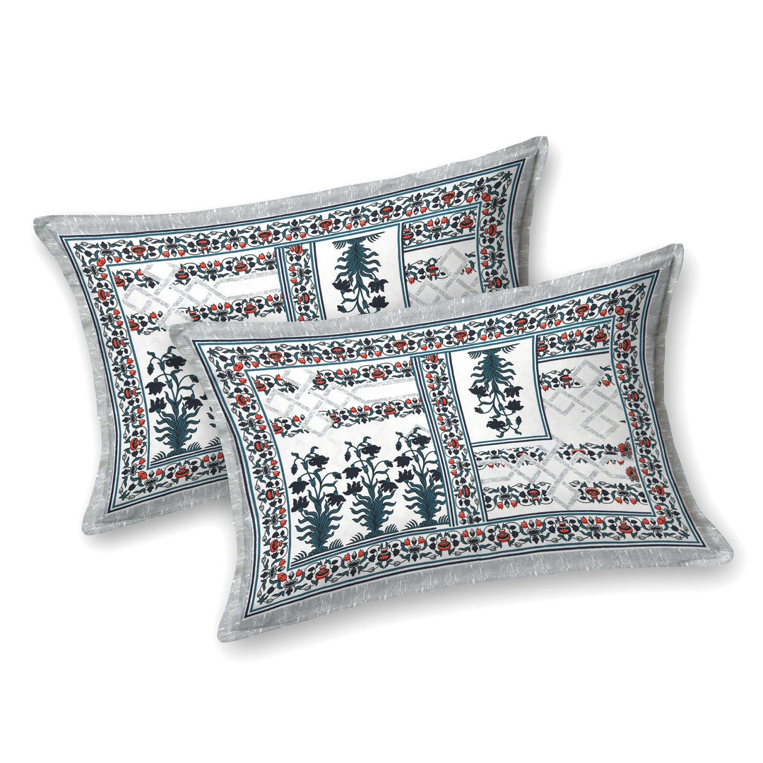 Bella Casa Fashion & Retail Ltd  Bella Casa Double Bedsheet Set Cotton King Size with 2 Pillow Covers  Floral Design Blue Colour - Ethnic Collection