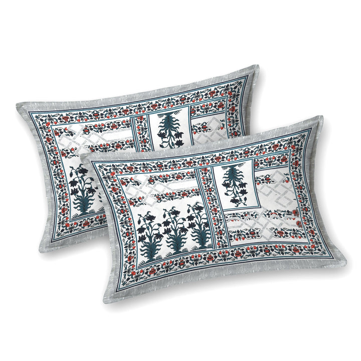 Bella Casa Fashion & Retail Ltd  Bella Casa Double Bedsheet Set Cotton King Size with 2 Pillow Covers  Floral Design Blue Colour - Ethnic Collection