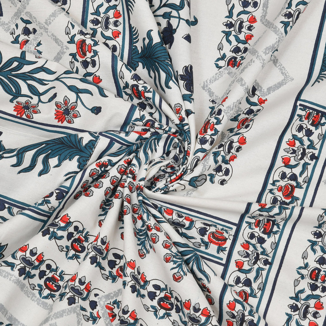 Bella Casa Fashion & Retail Ltd  Bella Casa Double Bedsheet Set Cotton King Size with 2 Pillow Covers  Floral Design Blue Colour - Ethnic Collection