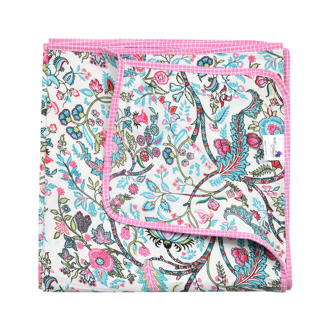 Bella Casa Fashion & Retail Ltd Dohar 60 X 90 Inch / Multi / Cotton Single Cotton Dohar/AC Blanket Cotton | Multi Colored Reversible Floral Printed | Size: 152 X 228 CM - Lotus Bloom Collection