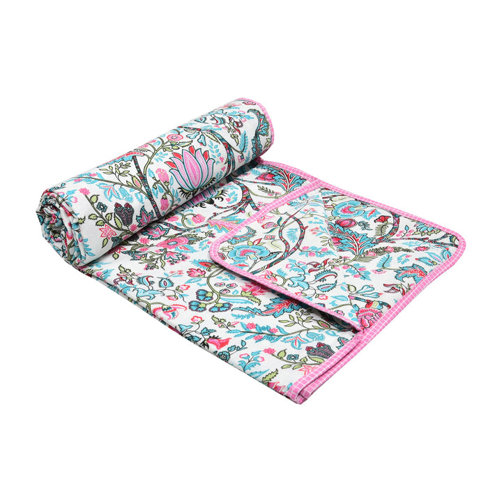 Bella Casa Fashion & Retail Ltd Dohar 60 X 90 Inch / Multi / Cotton Single Cotton Dohar/AC Blanket Cotton | Multi Colored Reversible Floral Printed | Size: 152 X 228 CM - Lotus Bloom Collection