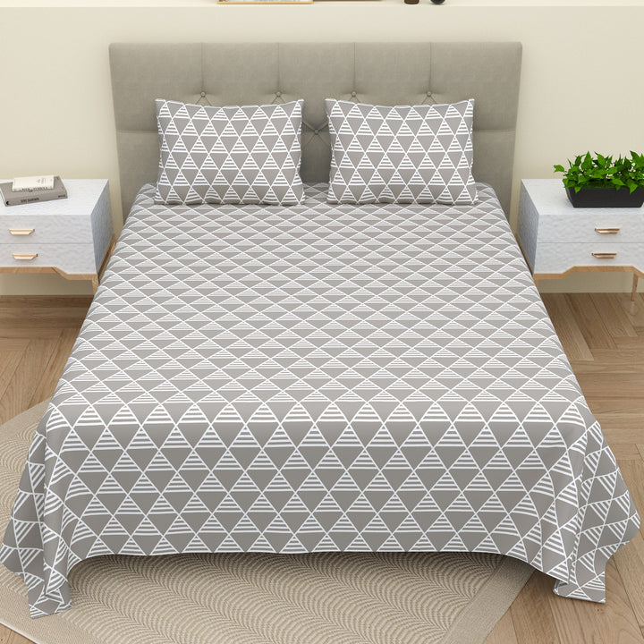 Bella Casa Fashion & Retail Ltd  Double Bedsheet Set 100 % Pure Cotton Super King Size with 2 Pillow Covers Printed Grey Colour - Valence Collection