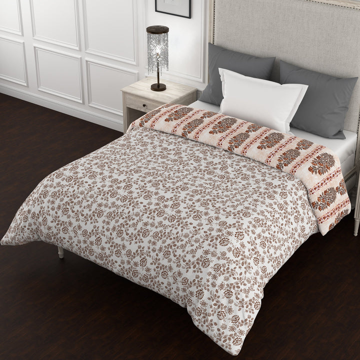Bella Casa Fashion & Retail Ltd  Quilt 60 X 90 Inch / Brown / Cotton Bella Casa 150 GSM Cotton Single Reversible AC Quilt for Winter (152 X 229 cm, Brown)