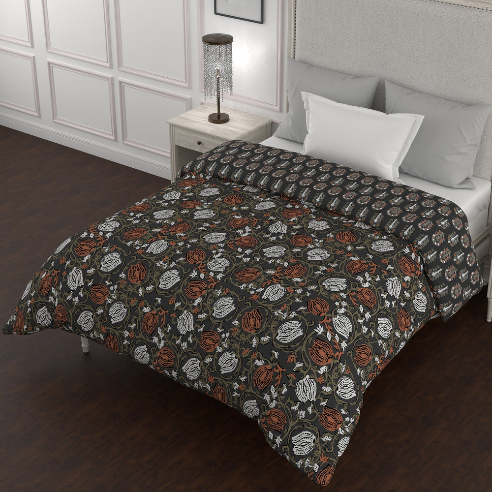 Bella Casa Fashion & Retail Ltd  Quilt 60 X 90 Inch / Grey / Cotton Single AC Quilt Reversible 150 GSM (152 X 229 Cm, Multi) - Kalamkari Collection