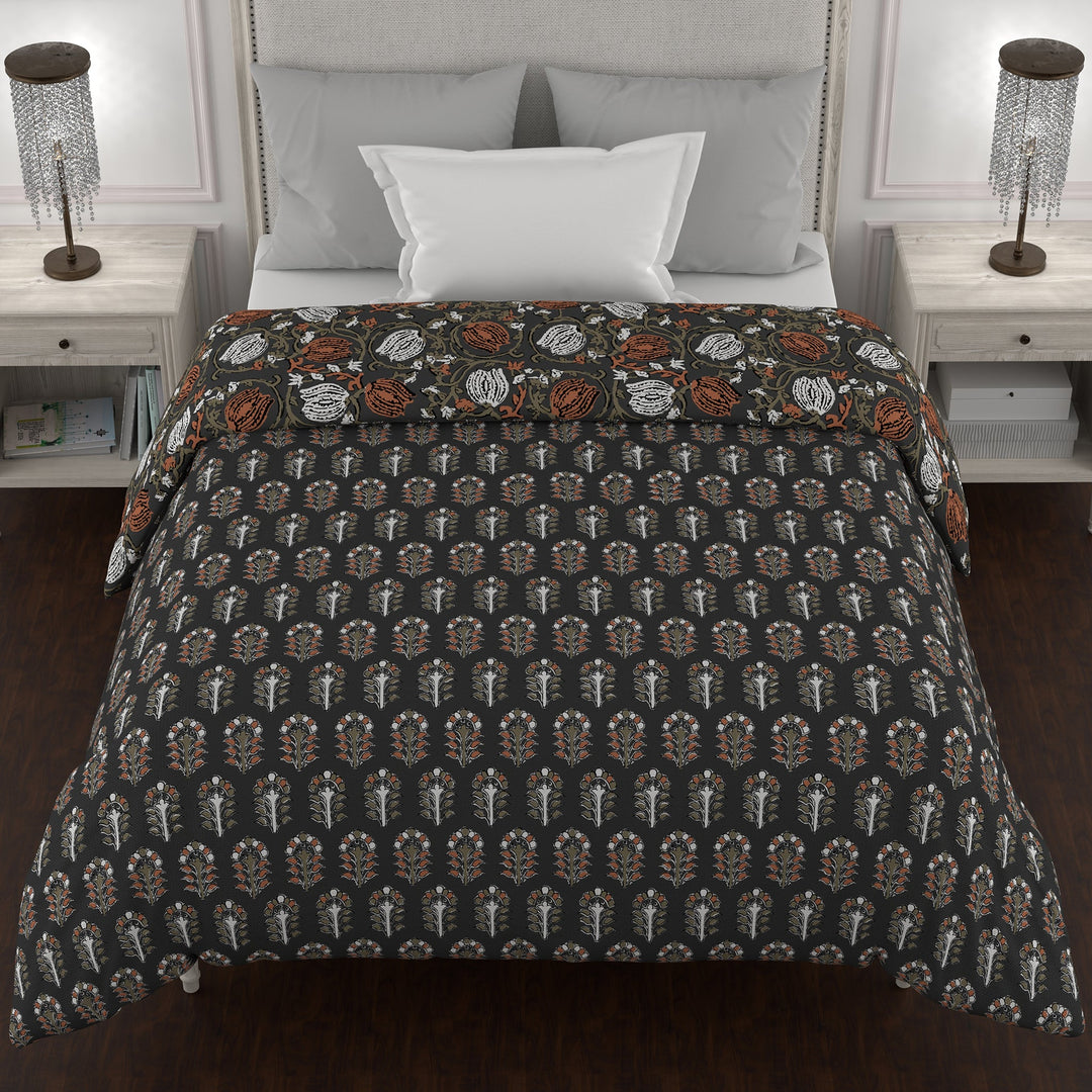 Bella Casa Fashion & Retail Ltd  Quilt 60 X 90 Inch / Grey / Cotton Single AC Quilt Reversible 150 GSM (152 X 229 Cm, Multi) - Kalamkari Collection