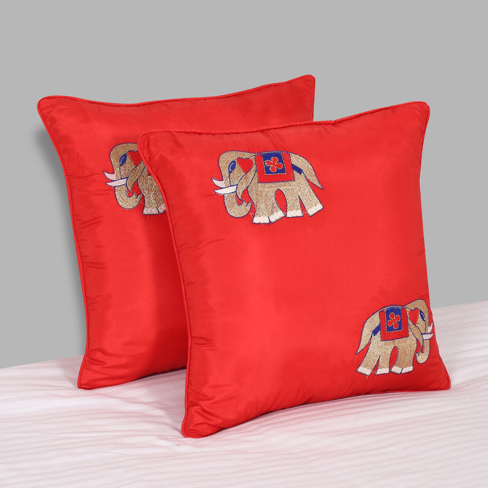 BELLA CASA FASHION Cushion Covers Utsav Polyester Embroidered Cushion Covers Pack of 2