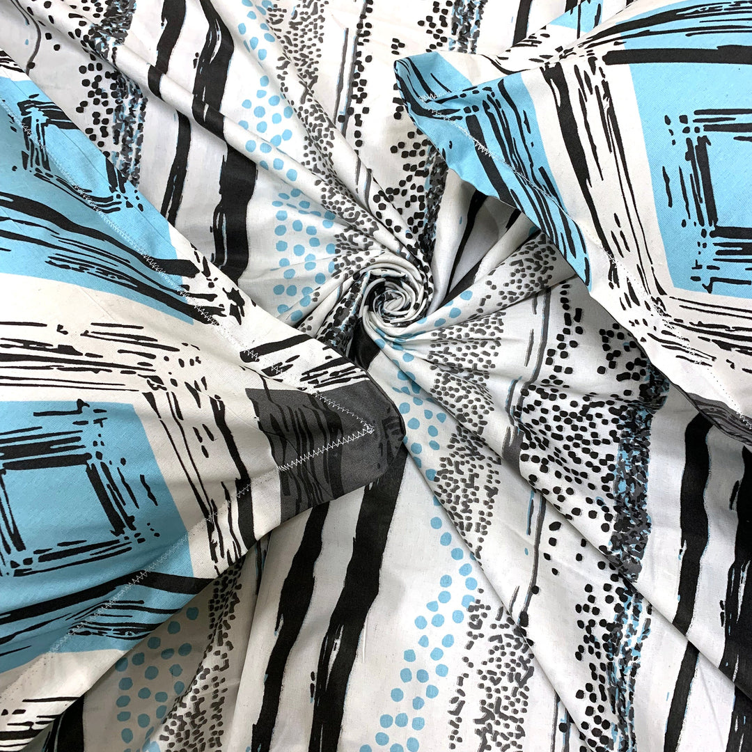 Bella Casa Fashion & Retail Ltd  BEDSHEET Double Bedsheet King Size Cotton Abstract Blue Colour with 2 Pillow Covers - Genteel Collection
