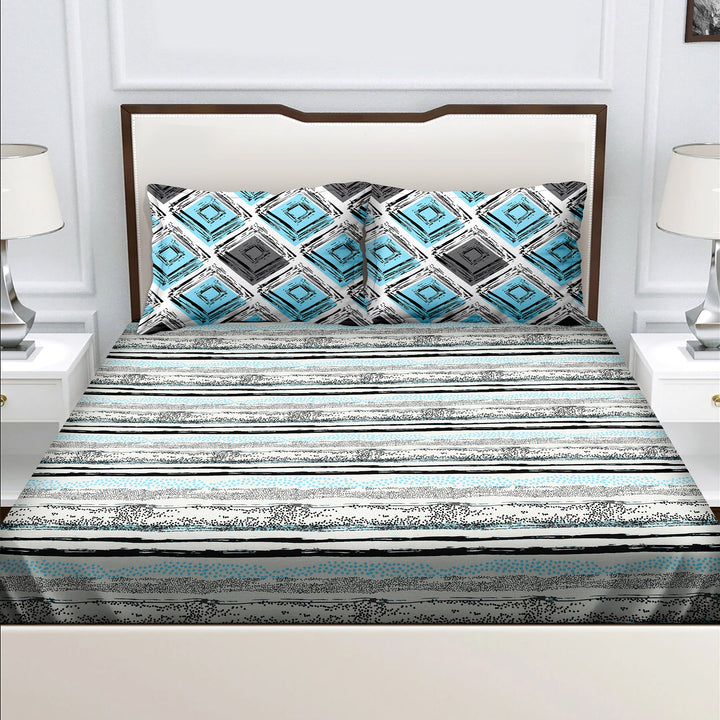 Bella Casa Fashion & Retail Ltd  BEDSHEET Double Bedsheet King Size Cotton Abstract Blue Colour with 2 Pillow Covers - Genteel Collection