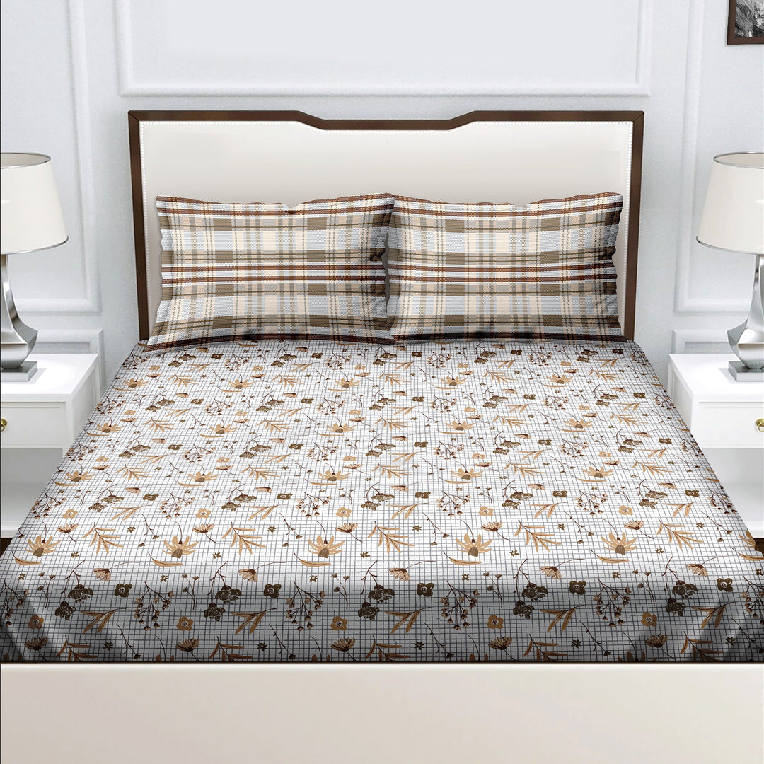 Bella Casa Fashion & Retail Ltd  BEDSHEET Double Bedsheet King Size Cotton Abstract Brown Colour with 2 Pillow Covers - Genteel Collection