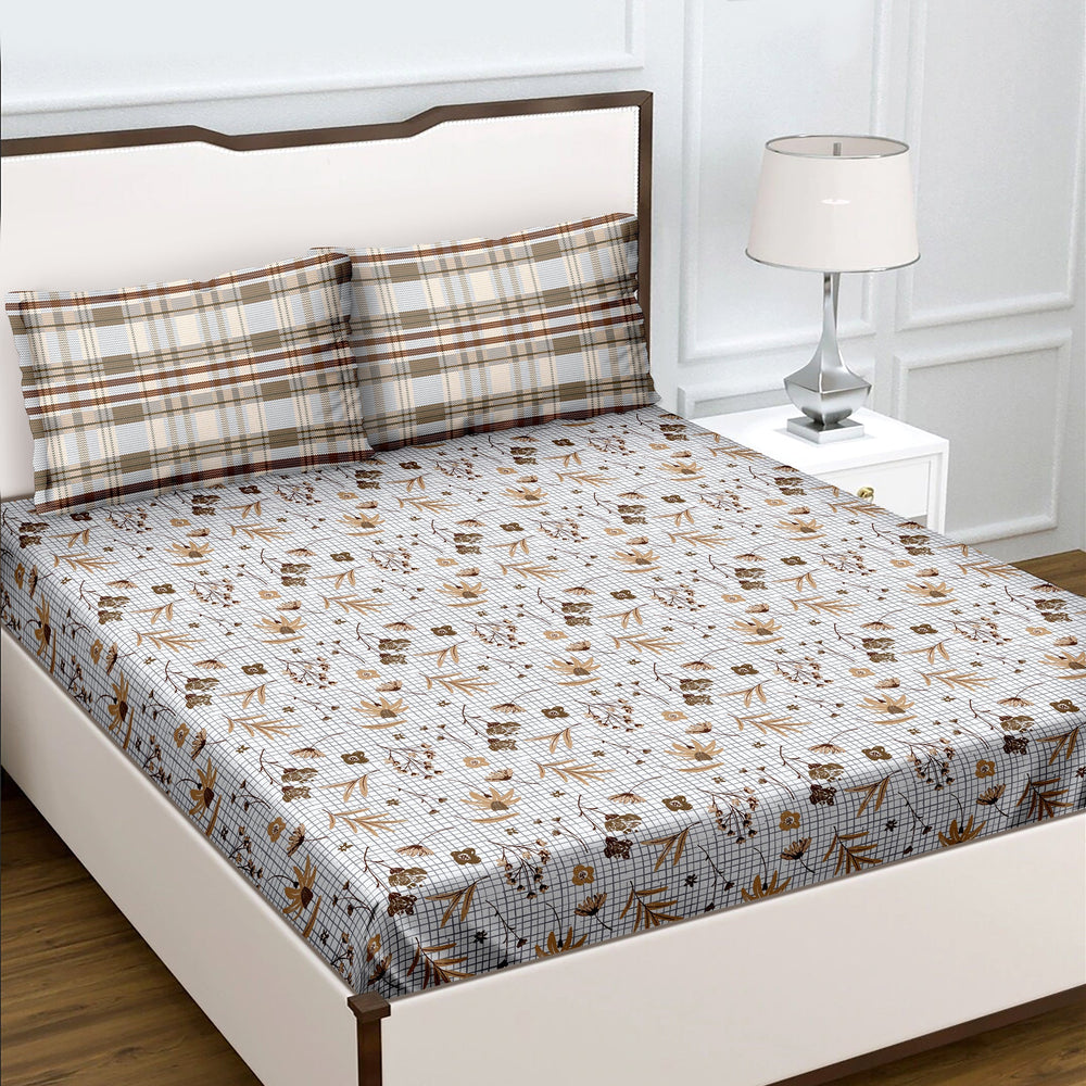 Bella Casa Fashion & Retail Ltd  BEDSHEET Double Bedsheet King Size Cotton Abstract Brown Colour with 2 Pillow Covers - Genteel Collection