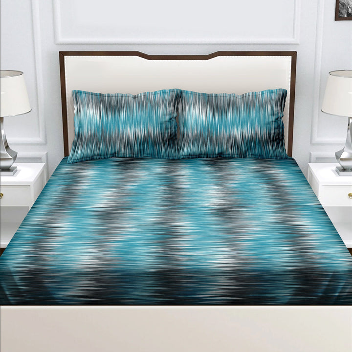Bella Casa Fashion & Retail Ltd  BEDSHEET Double Bedsheet Set 100% Cotton King Size with 2 Pillow Covers Abstract Blue Colour - Radiant Collection