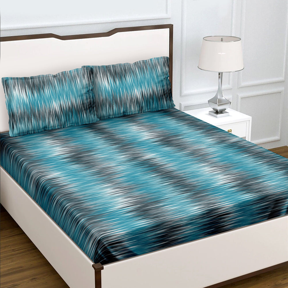 Bella Casa Fashion & Retail Ltd  BEDSHEET Double Bedsheet Set 100% Cotton King Size with 2 Pillow Covers Abstract Blue Colour - Radiant Collection
