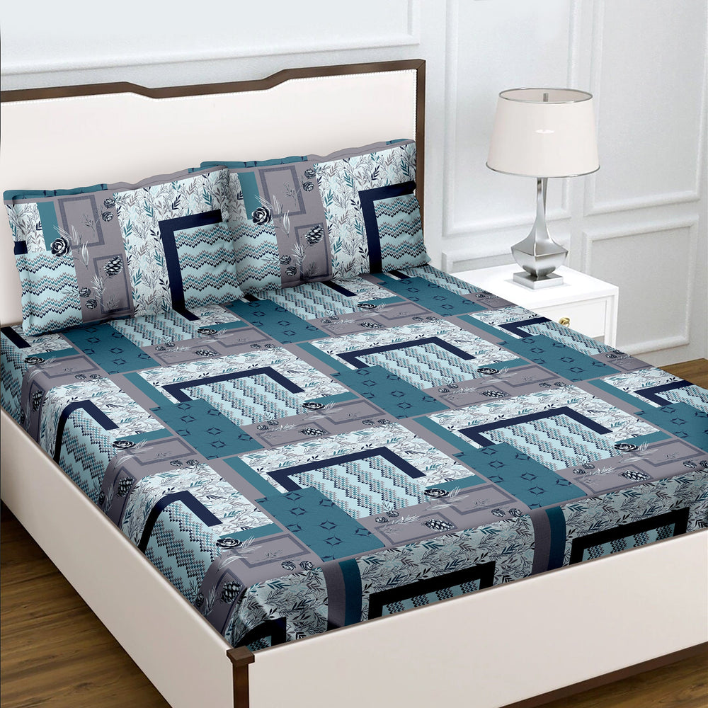 Bella Casa Fashion & Retail Ltd  BEDSHEET Double Bedsheet Set 100% Cotton King Size with 2 Pillow Covers Abstract Blue Colour - Radiant Collection