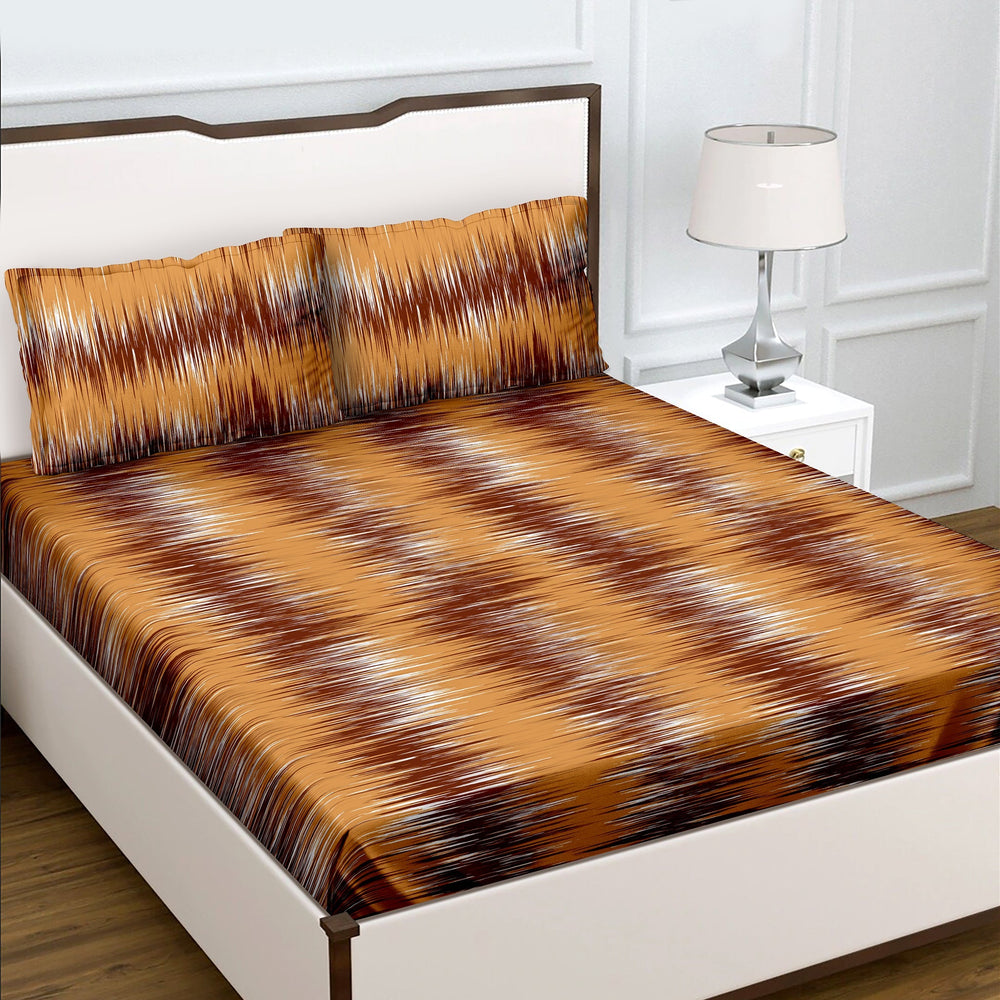 Bella Casa Fashion & Retail Ltd  BEDSHEET Double Bedsheet Set 100% Cotton King Size with 2 Pillow Covers Abstract Brown Colour - Radiant Collection