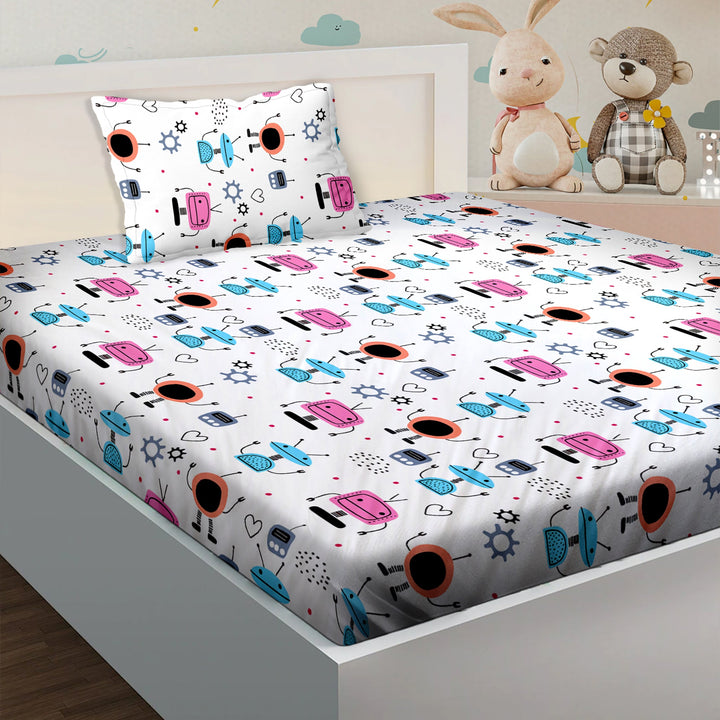 Bella Casa Fashion & Retail Ltd BEDSHEET Single Bedsheet Set 180 TC 100 % Cotton - Kids Kingdom Collection