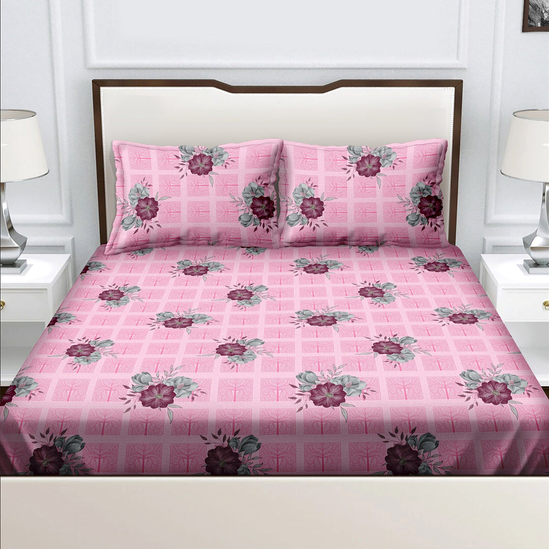 Bella Casa Fashion & Retail Ltd  Double Bedsheet Set King Size with 2 Pillow Covers Floral Pink Colour - Radiant Collection