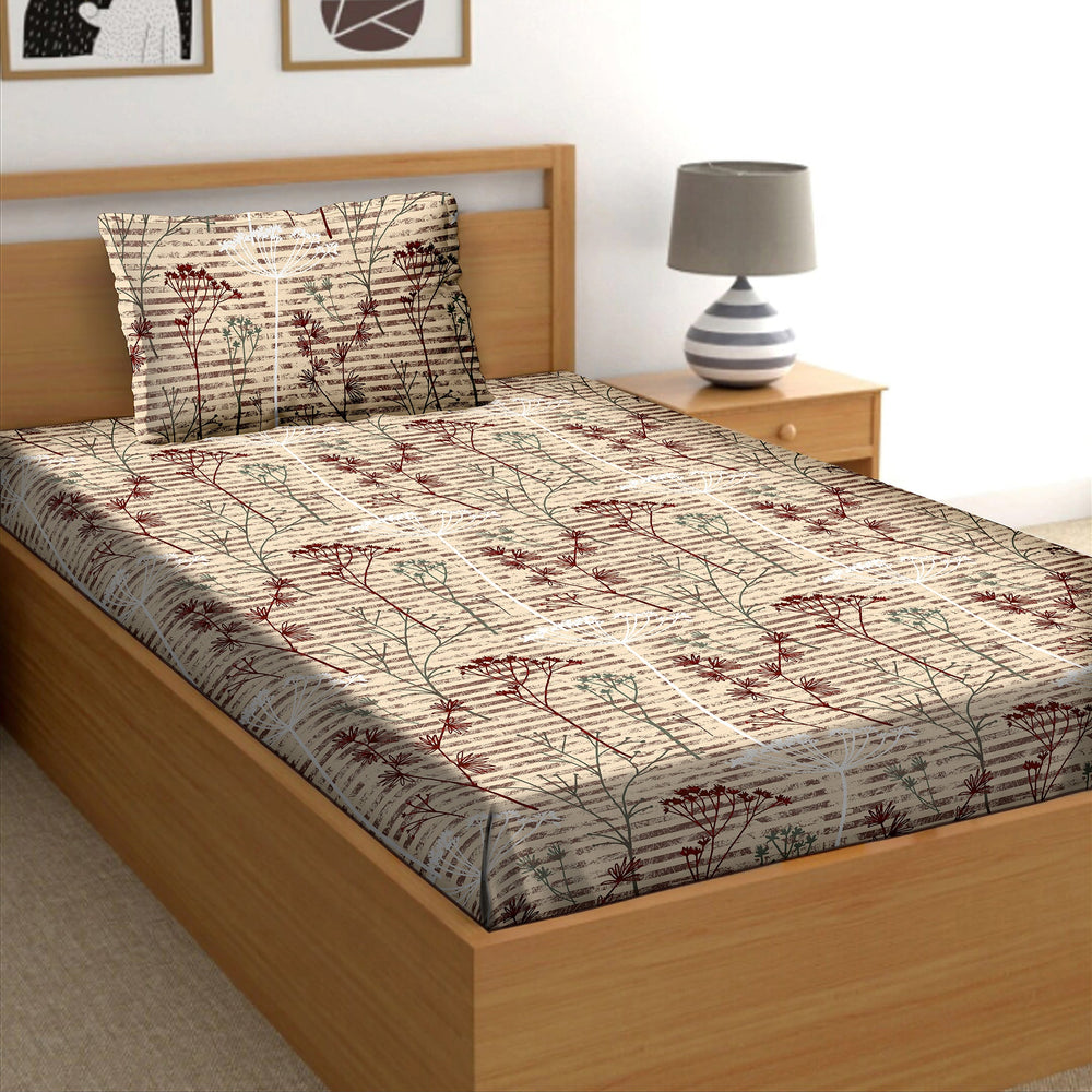Bella Casa Fashion & Retail Ltd  Single Cotton Abstract Brown Colour Bedsheet with 1 Pillow Cover- Cuddle Collection