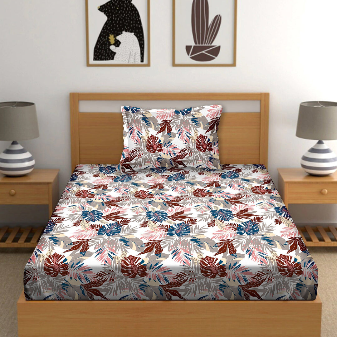 Bella Casa Fashion & Retail Ltd  Single Cotton Floral Pink Colour Bedsheet with 1 Pillow Cover- Cuddle Collection