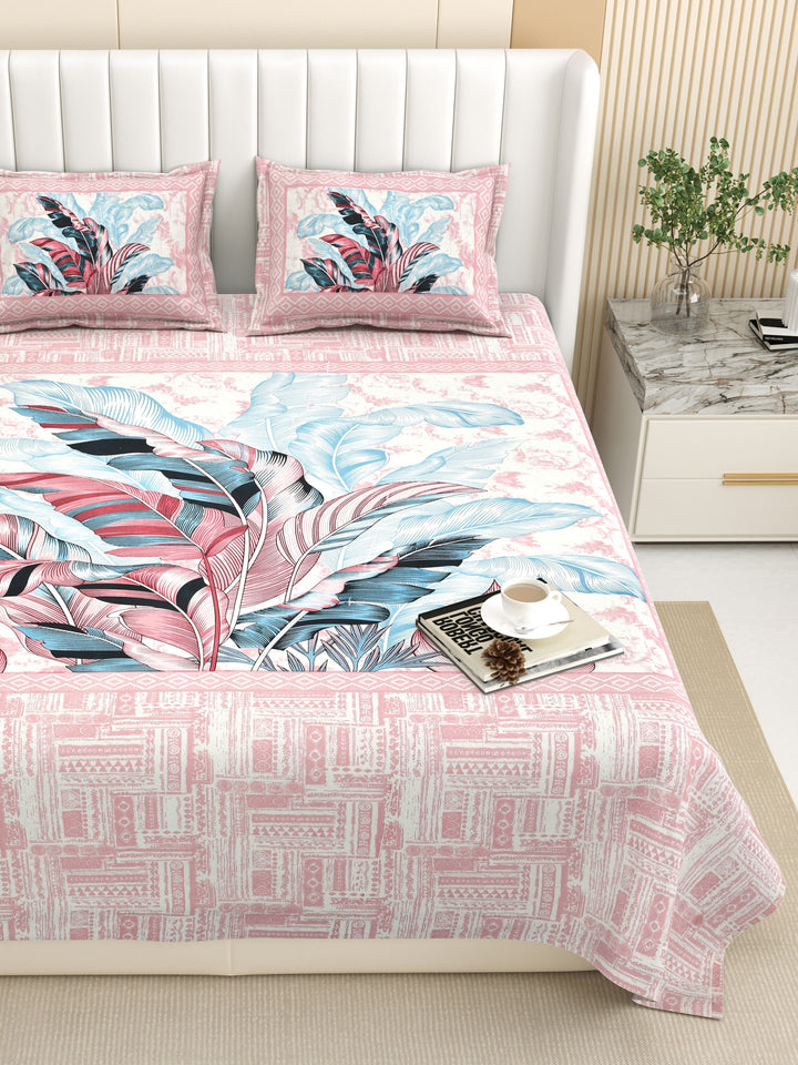 Bella Casa Fashion & Retail Ltd BEDSHEET 87 X 107 Inch / Peach / Cotton Double King Size Bedsheet with 2 Pillow Covers Floral Motifs Printed Cotton Peacj Colour - Ethnic Collection