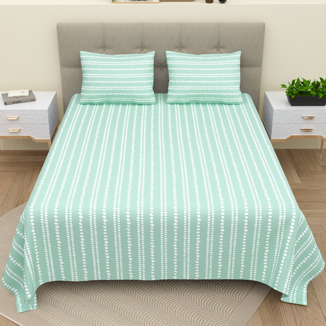 Bella Casa Fashion & Retail Ltd  100 X 108 Inch / Green / 100 % Pure Cotton Double Bedsheet Set 100 % Pure Cotton Super King Size with 2 Pillow Covers Printed Green Colour - Valence Collection