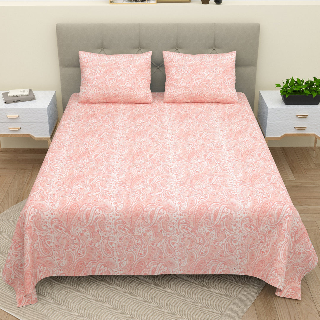 Bella Casa Fashion & Retail Ltd  100 X 108 Inch / Pink / 100 % Pure Cotton Double Bedsheet Set 100 % Pure Cotton Super King Size with 2 Pillow Covers Printed Pink Colour - Valence Collection